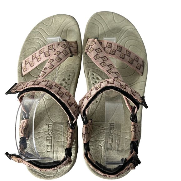 LL Bean Katahdin women's size 8.5M pink tan print strappy 4 point sandal - Picture 5 of 7